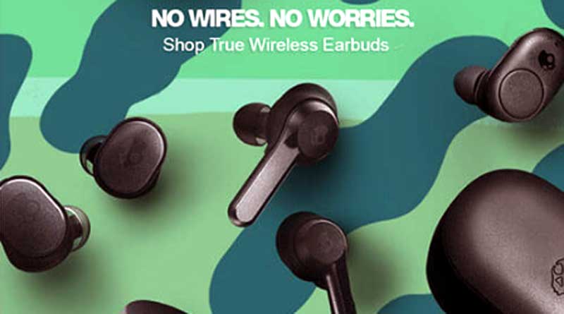"black colour spoke wireless earbuds"